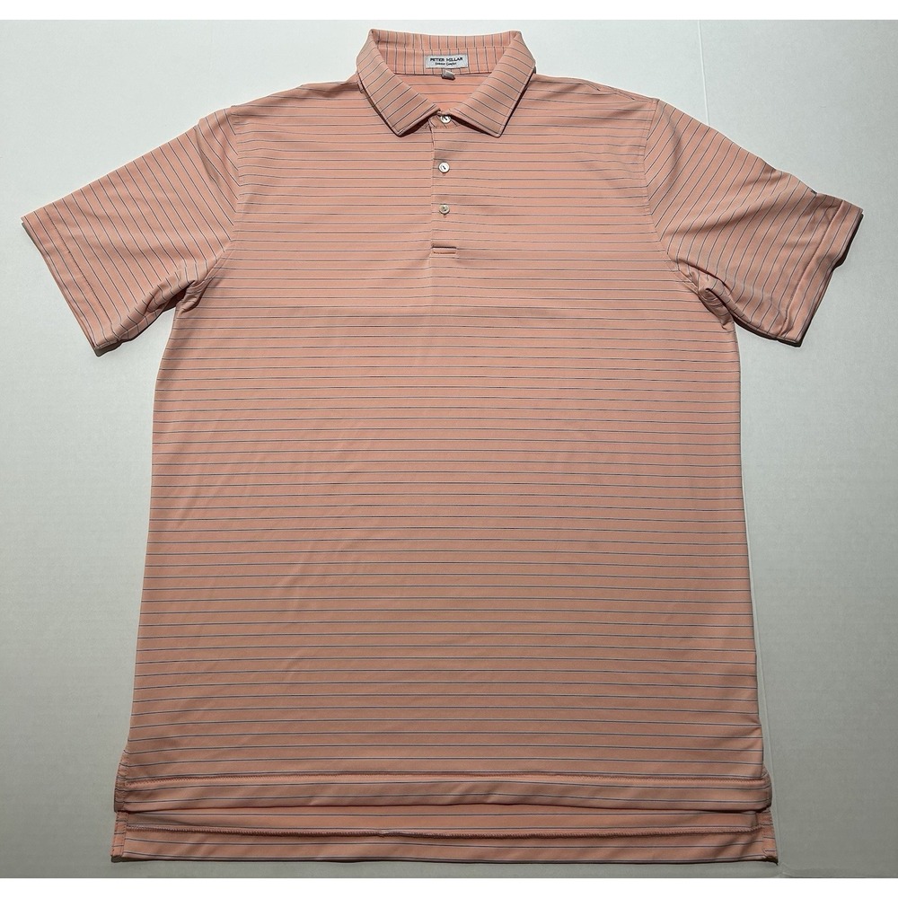 Peter Millar Summer Comfort Polo Shirt Men's Large Pink Striped Performance Golf